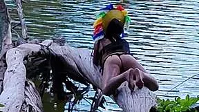 Rebecca Santos returns outdoors rimming monster cock before anal creampie squirts from tight ass