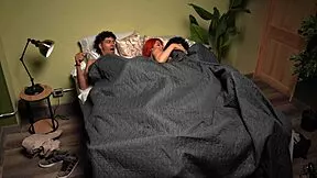 Redhead Latina big tits bisexuals kiss and fuck skinny asses in bedroom after party.