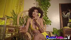 smoking busty ebony bunny sunni unveils pierced nipples juicy dark pussy striptease