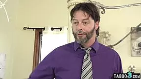 Naughty ebony Charlie Rae begs new white stepdad to stretch her trimmed pussy doggystyle