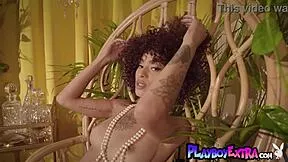 smoking busty ebony bunny sunni unveils pierced nipples juicy dark pussy striptease