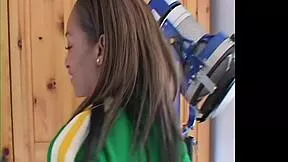 retro black cheerleader Honey Dejour rides monster cock cowgirl to facial finish