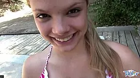 sexy taylor rides dildo hard outdoors bikini off