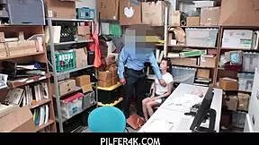SHAVED TEEN SHOPLIFTER CAUGHT AND PUNISHED WITH HARD FUCK BY CREEPY GARAGE GUARD!