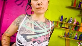 tattooed goth alt girl fingers pussy gaping asshole solo with z-filmz deep anal toys dildo assplay