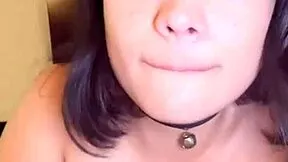 Brunette lover sucks and strokes cock hard close up in bedroom backstage