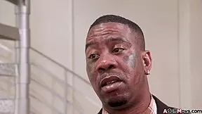 ebony stepdaughter gags on stepdad's cock with sloppy deepthroat outdoors