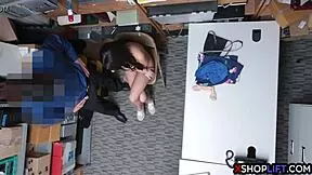 Teen thief caught stripping for security guard's monster cock domination
