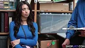 Teen thief caught stripping for security guard's monster cock domination