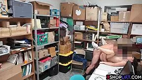 Teen thief caught stripping for security guard's monster cock domination
