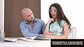 nerdy brunette slut katty west begs for tutor's fat cock up her ass