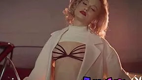 Petite Blonde Teen 18+ Polina Strips Lingerie And Spreads Shaved Pussy In Vintage Car