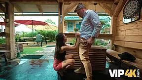 Latina babe's shaved pussy seduced by old Italian daddy's monster cock in outdoor hardcore cheating
