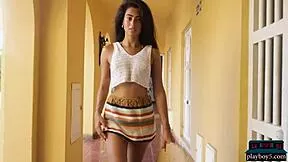 petite latina katherinne sofia strips clothes slowly posing nude on sunny rooftop for erotic tease