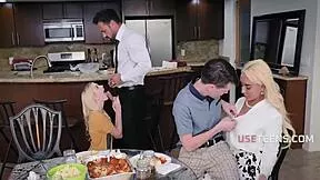 Step family dives into freeuse Thanksgiving orgy feast