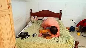 older man pounds 18 year old latina babe bent over in blue miniskirt and stockings