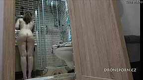 Hidden cam spies beautiful tattooed Czech teen Petra's upskirt in bathroom