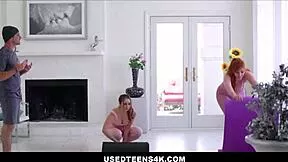 Yoga milf mommy and teen 18+ redhead share big cocks in taboo 3some