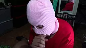 yo thick masked babe, watch her sloppy deepthroat bbc till cum explosion
