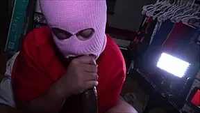 yo thick masked babe, watch her sloppy deepthroat bbc till cum explosion