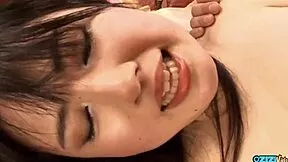 asian teen spreads puffy pussy wide for old man's hard doggystyle pounding