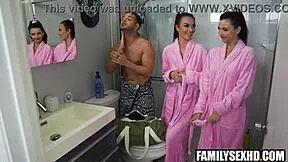 skinny teen stepsisters seduce stepcousin in yoga threesome