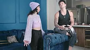 she's banging her muscled friend for a place to crash, doggystyle creampie action