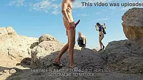 topless lady gets handjob surprise on beach from slut