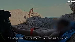 topless lady gets handjob surprise on beach from slut