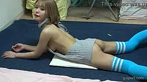 Damn virgin Japanese slut shows boobs workout in sweater yellow thong cameltoe webcam