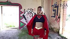 Young Supergirl tricked by old man into cosplay roleplay in secret lair lair