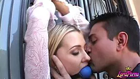 kinky ginger lee gagged in heels for rough outdoor big cock doggystyle