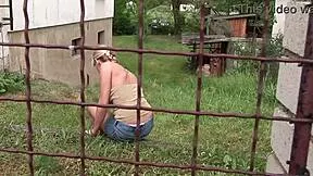 Blonde teen slut stretched by three huge cocks anally