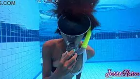 Petite asian skinny ass plugged gaping poolside outdoors