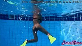 Petite asian skinny ass plugged gaping poolside outdoors