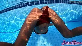 Petite asian skinny ass plugged gaping poolside outdoors