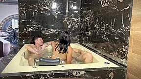 Sexy latina joins friend for hard jacuzzi fuck doggystyle cowgirl deepthroat