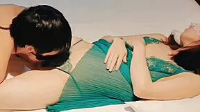 Cute wife in green sexy lingerie gets licked and fucked missionary till she cums hard homemade