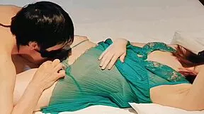Cute wife in green sexy lingerie gets licked and fucked missionary till she cums hard homemade