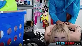 hey suspect you're caught now bend over in this office while i interrogate your tight teen hole