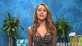 blond masseuse handles rough oiled insertion deep in her exposed ass