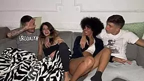 Best friend hammers my ebony wife's throat at wild interracial swinger orgy!