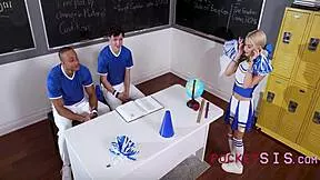 😈 step sis cheerleader dreams of a wild foursome double penetration scheme? 🔥