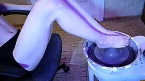 Muddy toes spin clay in foot fetish pottery yoga workout asmr tease