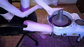 Muddy toes spin clay in foot fetish pottery yoga workout asmr tease