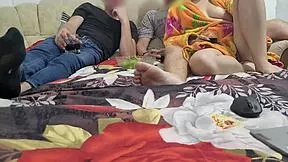Wife and husband share passionate threesome pounding with lover's thick cock