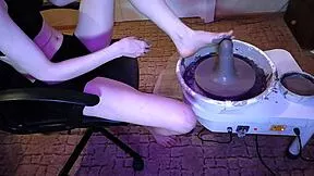 Muddy toes spin clay in foot fetish pottery yoga workout asmr tease