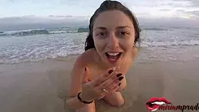 perfect big tits babe sucks my cock pov then swallows cum on beach 🌊💦