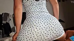 angry latina cuñada in short dress rides my bareback cock hard after boyfriend fight