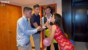 birthday gangbang double penetration with petite teen taking cocks in pussy and ass poolside?